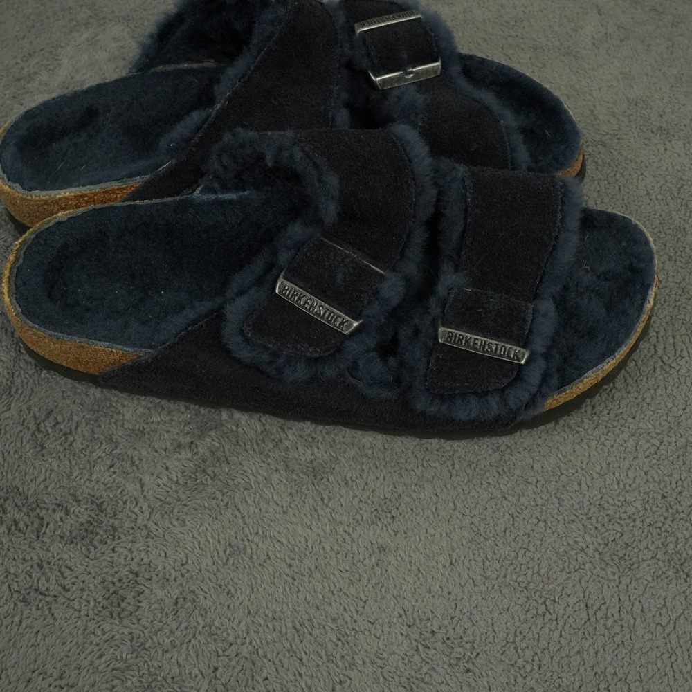 Birkenstock Arizona Sandals Womens 39 Narrow Midnight Blue Suede Shearling Slide - Picture 4 of 7
